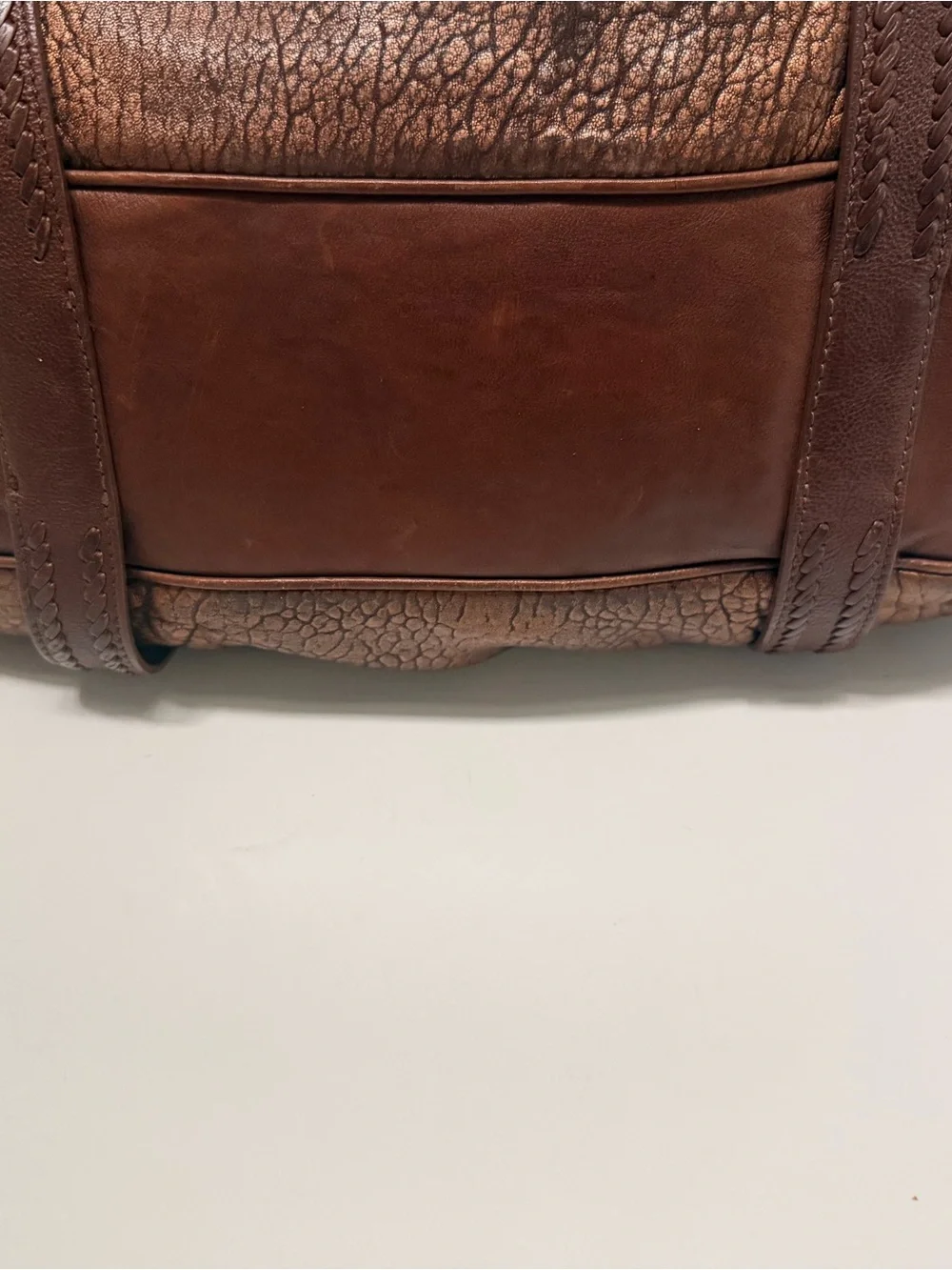 Cole Haan Metallic Brown Leather Double Handles Zippper Satchel Shoulder Bag